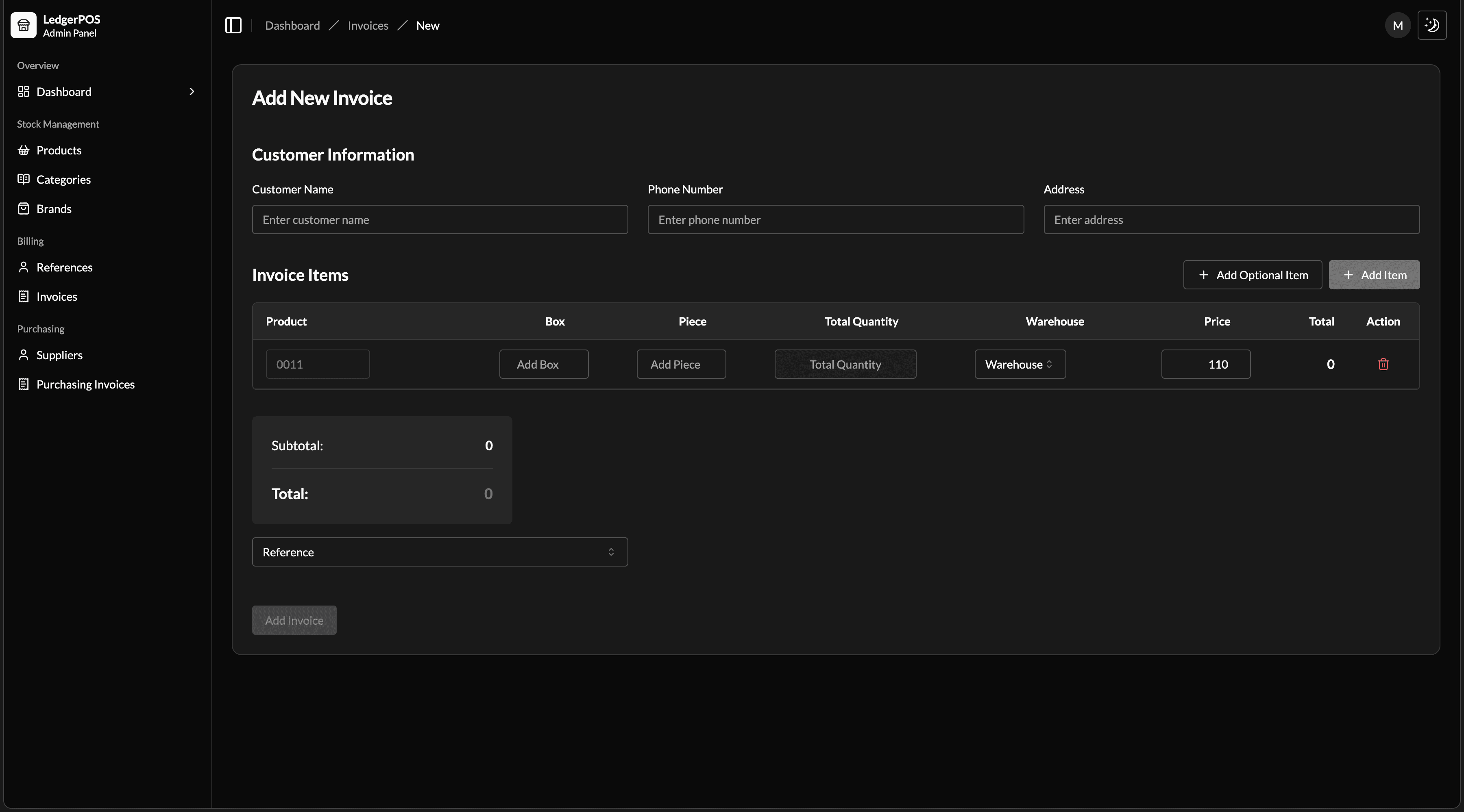 LedgerPOS create invoice screen